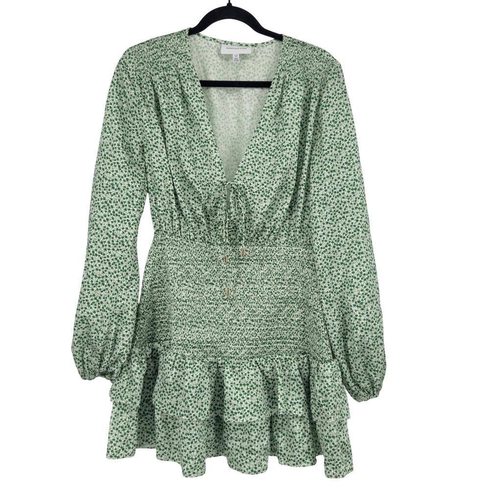 Significant Other Green Floral Smocked Milkmaid Ruffle Mini Dress Size 8 Cottage